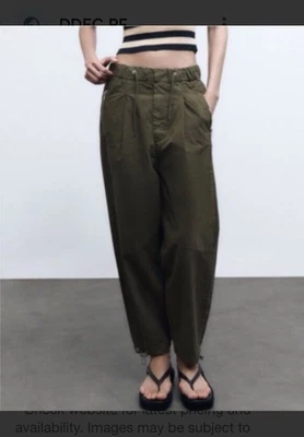 BNWT Zara Khaki Zipped Relaxed Daily Cargo Trousers  M Fits 10/12 - Image 1 of 4