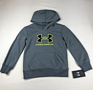 Under Armour Hoodie Boys Size 5 Fleece Gray Neon Yellow And Black Logo Sports - Picture 1 of 8