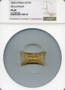 CYPRUS 2 POUNDS SILVER PROOF 2000 PF-69 NGC TOP POP-7/0 ANCIENT TALENT SHAPE - Picture 1 of 2