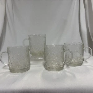 4 Vintage KIG Indonesia Klarglas Becher geprägter Hibiskus und tropische Blätter - Bild 1 von 19