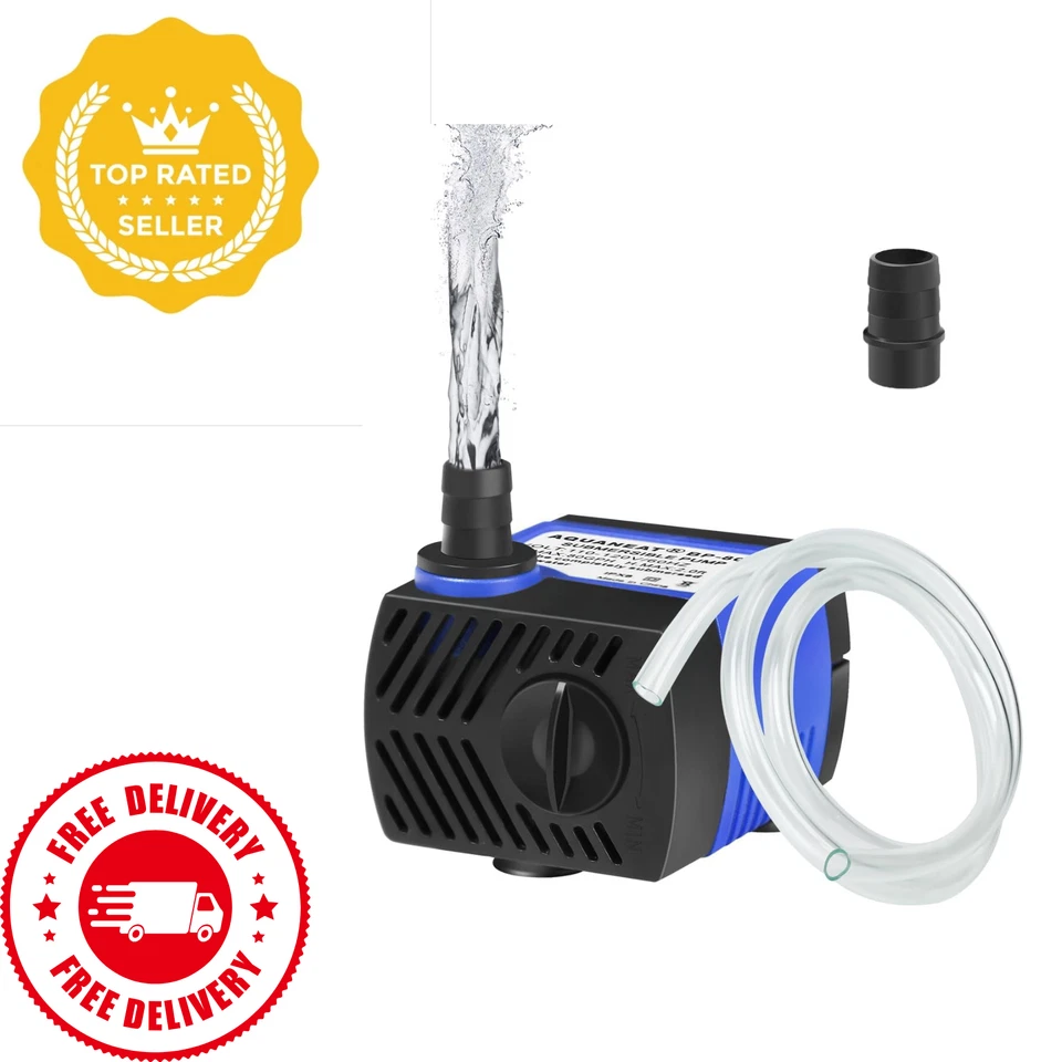 AQUANEAT Small Fountain Pump 80 GPH Mini Submersible Water Pump with 3.3 Ft Tub