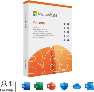 Microsoft 365 Personal 1 utente Per PC/Mac/tablet/cellulari Abbonamento 12 mesi - Immagine 1 di 4