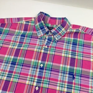 Polo Ralph Lauren Pink Plaid Short Sleeve Button Down Blue Pony Shirt Size 2XLT - Picture 1 of 7