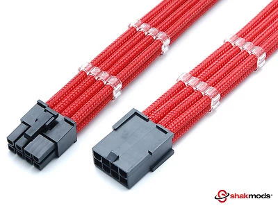 8 Pin PCIE GPU Red Sleeved 45cm Power Supply Extension + 2 Cable Combs - Image 1 of 4