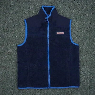 Vineyard Vines Vest Mens Small Blue Full Zip Pockets Fleece - Image 1 of 4