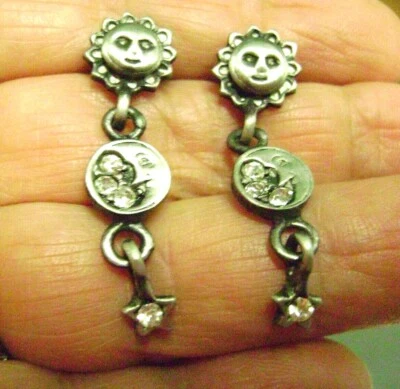 NUEVO STOCK ANTIGUO - PENDIENTES PERFORADOS SOL/ESTRELLAS DE PELTRE, LUNA, CRISTAL COLGANTE!!! Foto 1 de 4