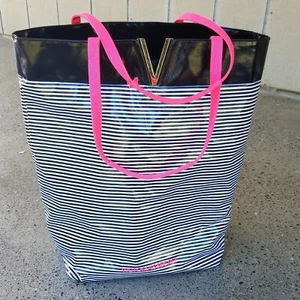 Victorias Secret Weekender Tote Bag Beach Shopping White Black Striped Large VS - Picture 1 of 5