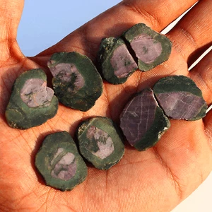 8 PC Natural Rare Watermelon Ruby Pair Untreated 19mm-27mm Slice Rough Gemstones - Picture 1 of 13