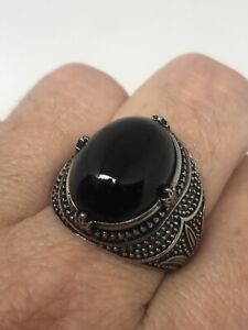 Vintage Black Onyx Ring Silver Stainless Steel Mens Size 8.5