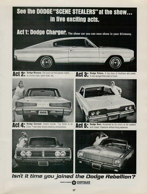1966 Dodge Charger Monaco Coronet Dart Polara Rebellion Photo Original Print Ad - Image 1 of 2