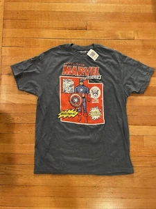 Marvel Comics Captain America Super Heroes Blue Toy Figure T-Shirt New tags Sz L - Picture 1 of 4