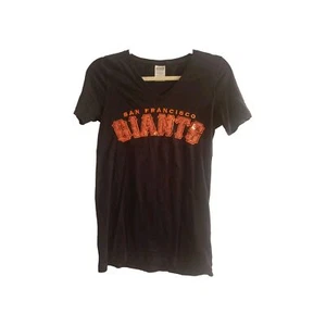 Pink Victorias Secret Women's Sequin Giants black shirt short Sleeve - Picture 1 of 4