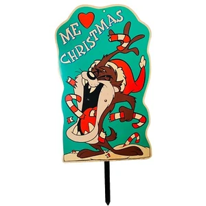 Vintage 1998 Tasmanian Devil Christmas Yard Sign Impact Plastics Warner Bros. - Picture 1 of 5