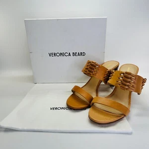 Veronica Beard Georgie Heel Sz 10M Natural Leather Woven Slide Mule Black Sandal - Picture 1 of 18