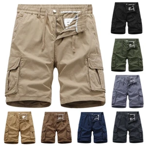 Mens Cargo Combat Plain Shorts Multi Pocket Elasticated Waist Lightweight S-4XL - Picture 1 of 29