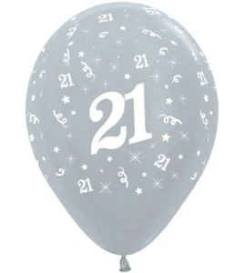 21st Birthday Party Supplies Pearl Silver 6 Pack Latex Balloons Twenty-One 21 - Picture 1 of 1