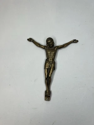 "Antiguo crucifijo de Cristo francés cobre dorado 5"" latón fundido cruz" Foto 1 de 3