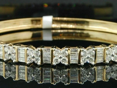 Brazalete brazalete redondo de diamantes simulados de 10 quilates enchapado en oro amarillo de 14 k para mujer Foto 1 de 4