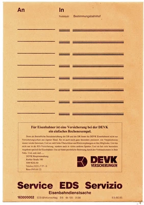 EDS Umschlag (Eisenbahn Dienst Sache), DB, Deutsche Bundesbahn, unbenutzt - Bild 1 von 2