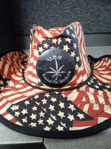 Vintage Patriotic Cowboy Hat With Pot Smokers Theme Pin And Strings - Picture 1 of 3
