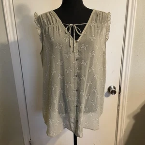 Matilda Jane Monarch Butterfly Button Up V-Neck Ruffle Sleeveless Blouse Size XL - Picture 1 of 5