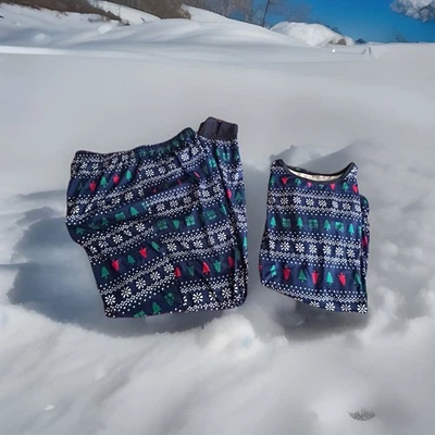 Pijama de Navidad para hombre talla: azul pequeño, rojo, blanco, verde 2 piezas. Árboles, copos de nieve Foto 1 de 4