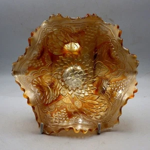 CARNIVAL GLASS 20th Century Marigold Iridescent Floral FOOTED DISH - Picture 1 of 4