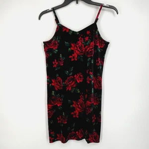 Art Class Girls Large Slip Dress Black Red Rose Velvet Adjustable Straps V-Slit - Picture 1 of 8
