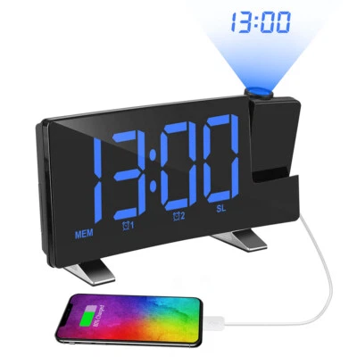 LED Digital Projection Alarm Clock FM Radio Snooze Dimmer Ceiling Projector NEW - Image 1 of 4