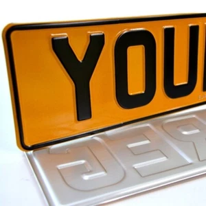 Metal Pressed Number Plates REFLECTIVE x2 Aluminium Embossed Plates car shows - Picture 1 of 6