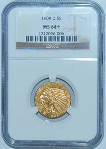 1909 D NGC MS64+ Indian Head Gold $5 Half Eagle - Picture 1 of 2