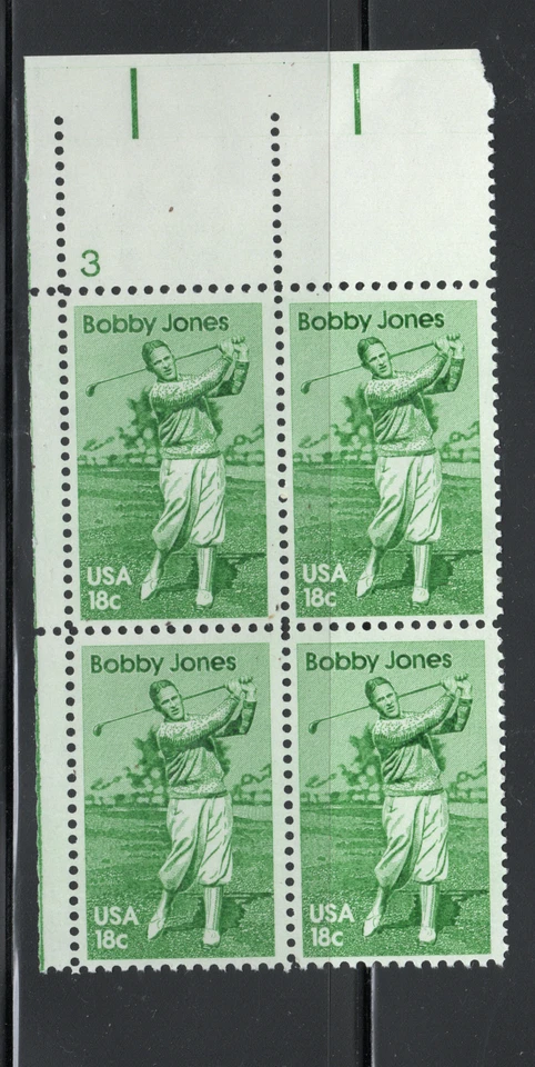 HTHSC#1933-18 cent Plate Block-Robert "Bobby" Jones-Golfer-MNH-1981 - Image 1 of 1