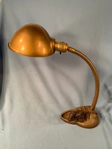 Vintage Gooseneck Cast Iron Base Desk Lamp with original Shade Bronze Color - Picture 1 of 6