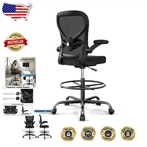 Black Ergonomic Chair for Standing Desks with Soft Sponge Seat & Flip-up Arms - Picture 1 of 9