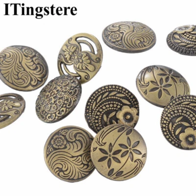 ITingstere 30pcs Mixed Antique Bronze Color Round Shape Engraved Metal Buttons - Image 1 of 4