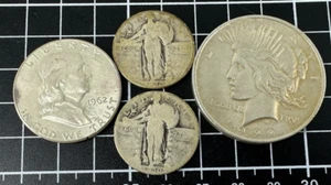 $2 Face 90% Silver - 1922 Peace $1, 1962 Franklin 50c, 2x 1930 Standing Liberty - Picture 1 of 9