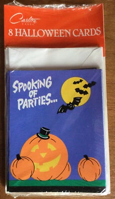 Vintage Carlton Cards Halloween Pumpkins Bats Party Invitations 8 Count NEW