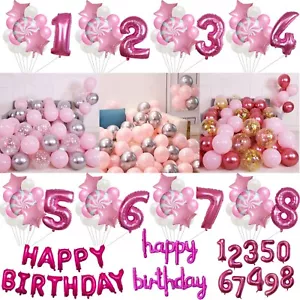 Age Number Balloons for Girls Birthday Party Pink Theme Party Decoration UK - Picture 1 of 35