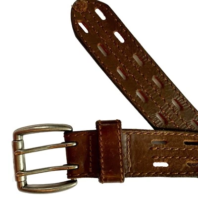 Cinto longo de couro furo duplo tamanho 44 bronzeado costurado no oeste indie México - Imagem 1 de 4