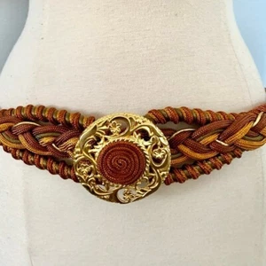 vintage 80’s 90’s statement belt statement stretch braided Gold Fall colors M L - Picture 1 of 8