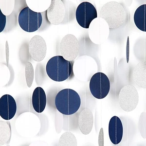 Navy Blue White Silver Paper Garland,52Ft Gender Reveal Hanging Decoration St... - Picture 1 of 7