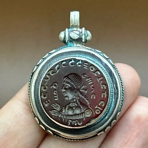 Maravilloso colgante de plata piedra ágata intaglio rey del Cercano Oriente antiguo - Imagen 1 de 10