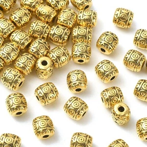 50x Antique Golden Barrel Tibetan Style Alloy Beads Crafts Jewelry Making 6x6mm - Picture 1 of 6