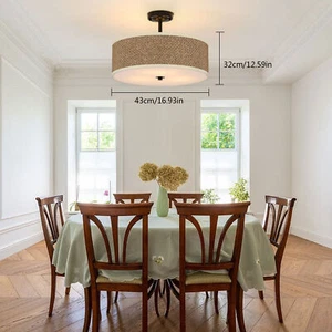 Modern Rattan Ceiling Lamp Fixture Semi Flush Ceiling Light Bedroom Hanging Lamp - Picture 1 of 24