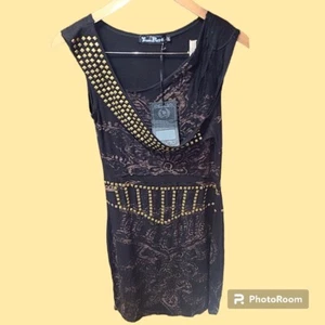 NWT Treasure Rock Black Gold Studded Midi Dress Size Large - Picture 1 of 5