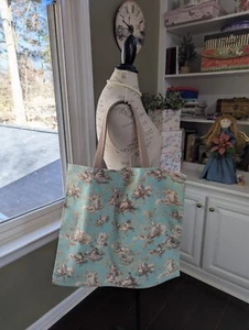 XLG GEFÜTTERTE MARKT BEUTELTASCHE hm mit türkis-grünem "French Country" TOILE Print, NEU - Bild 1 von 6