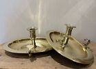 Pair Of Large Oval Antique Georgian Brass Chamberstick Candle Holders 24x19.5cm