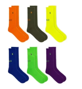 NWT Polo Ralph Lauren Double Logo Crew 6-Pack Socks - Picture 1 of 1