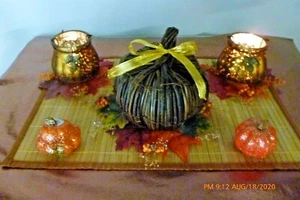 THANKSGIVING Centerpiece Vine Pumpkin Mercury Glass Candle Holders Fall Decor - Picture 1 of 12