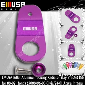 EMUSA Billet Aluminum RacingRadiatorStay Bracket Kit fit 00-09 S2000 AP1 PURPLE  - Picture 1 of 1